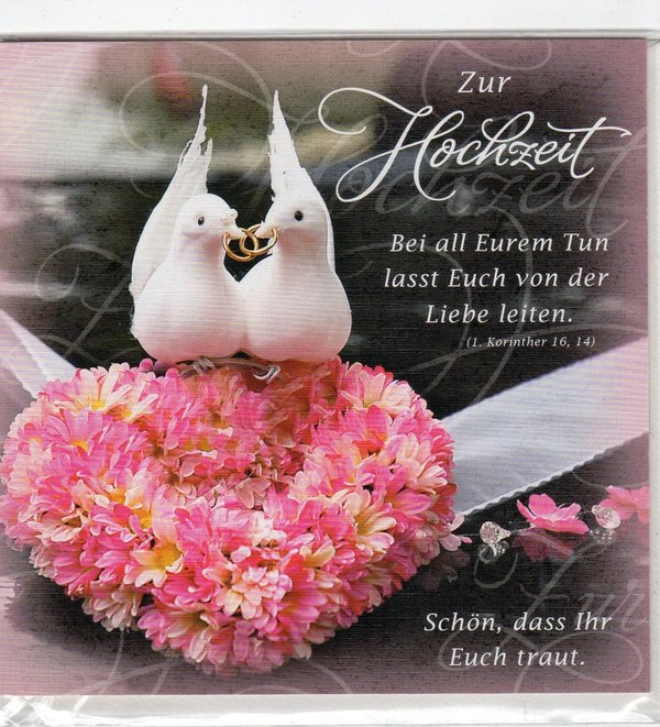 Grußkarte "Zur Hochzeit"  Motiv Rosenherz mit Tauben